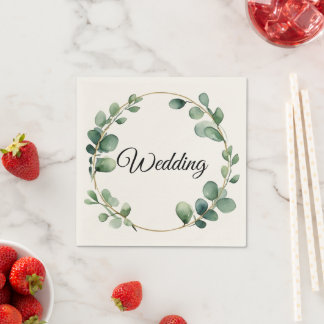 Modern Eucalyptus Calligraphy Monogram Wedding Napkin