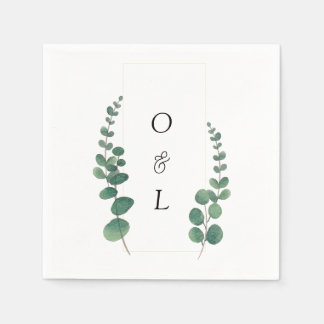 Modern Eucalyptus Calligraphy Monogram Wedding  Napkin
