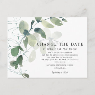 Modern Eucalyptus Change the Date Announcement Postcard
