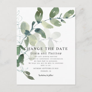 Modern Eucalyptus Change the Date Announcement Postcard