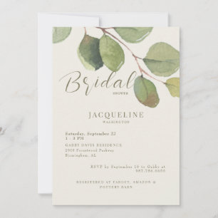 Modern Eucalyptus Cream Gold Text Bridal Shower Invitation