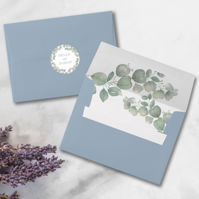 Modern Eucalyptus Dusty Blue Wedding Envelope (Creator Uploaded)