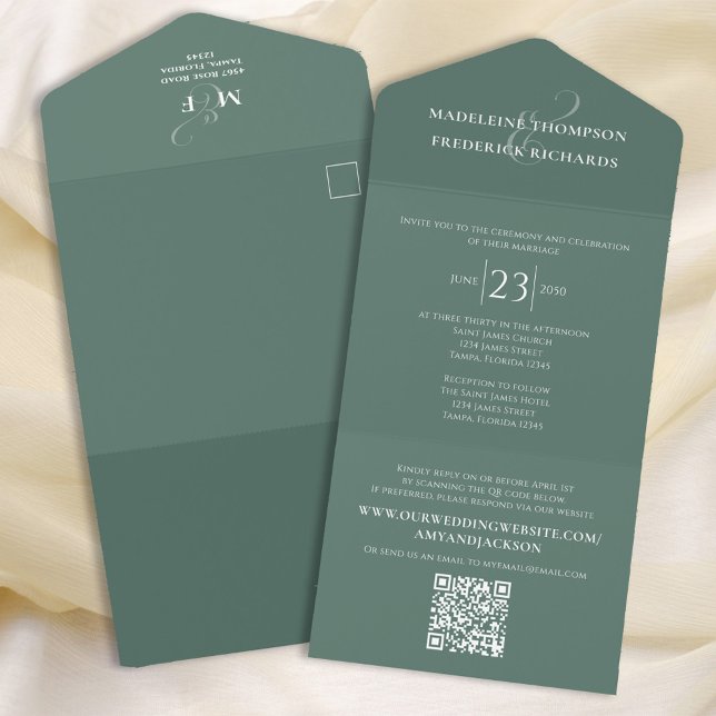 Modern Eucalyptus Elegant Green Foliage QR Code  All In One Invitation (Creator Uploaded)