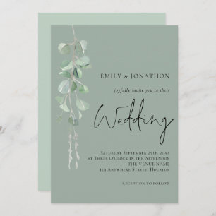 Modern Eucalyptus Elegant Script Dark Sage Wedding Invitation