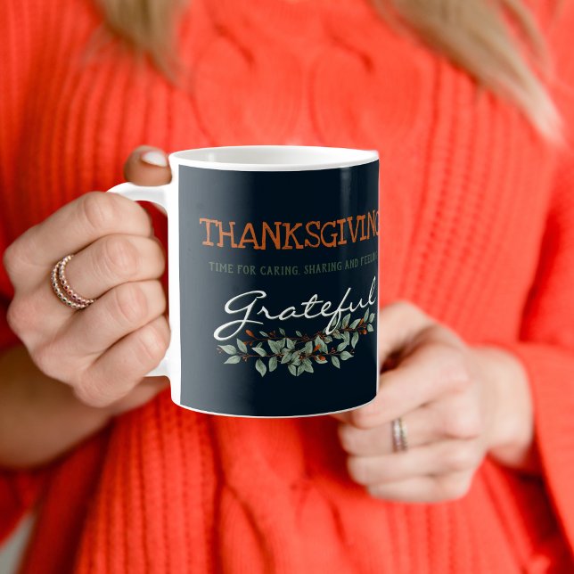 Modern Eucalyptus Feeling Grateful Thanksgiving  Coffee Mug (Creator Uploaded)