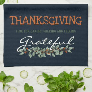 Modern Eucalyptus Feeling Grateful Thanksgiving Tea Towel