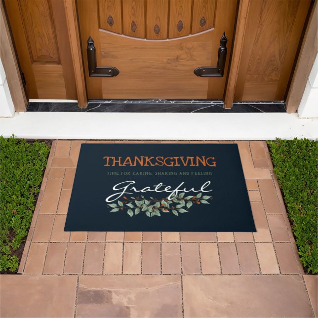 Modern Eucalyptus Feeling Grateful Welcome Doormat (Outdoor)