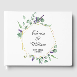 Modern Eucalyptus Floral Geometric Frame Wedding Guest Book