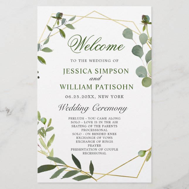 Modern Eucalyptus Floral Wedding Ceremony Program (Front)