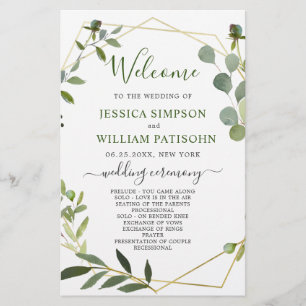 Modern Eucalyptus Floral Wedding Ceremony Program
