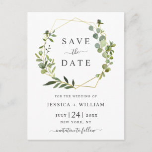 Modern Eucalyptus Floral Wedding Save the Date Postcard