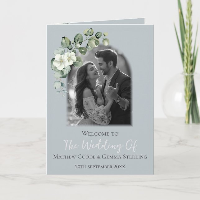 Modern Eucalyptus Folded Wedding Program (Front)