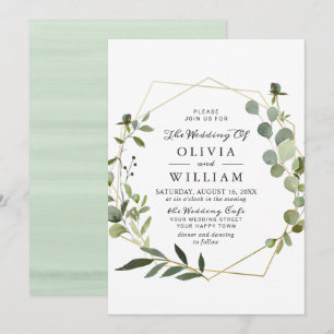 Modern Eucalyptus Foliage Geometric Frame Wedding Invitation