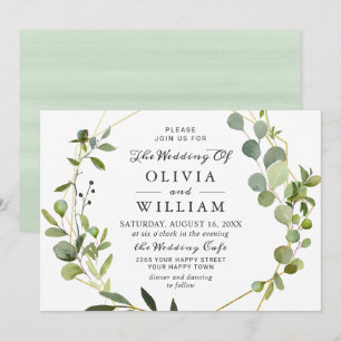 Modern Eucalyptus Foliage Geometric Frame Wedding Invitation