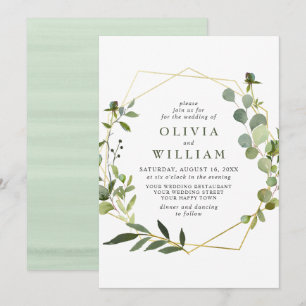 Modern Eucalyptus Foliage Geometric Frame Wedding Invitation