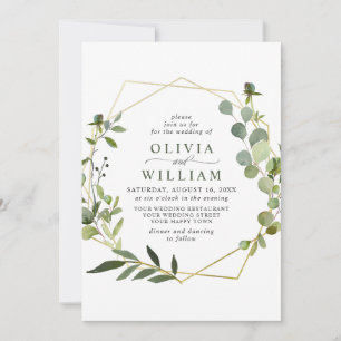 Modern Eucalyptus Foliage Geometric Frame Wedding Invitation