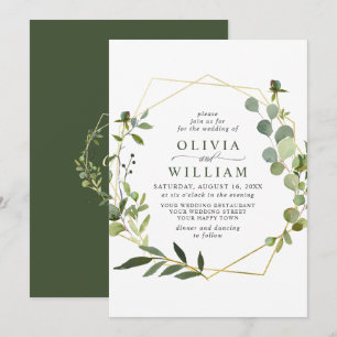 Modern Eucalyptus Foliage Geometric Frame Wedding Invitation