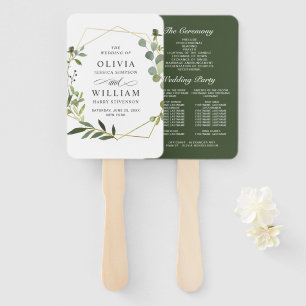 Modern Eucalyptus Foliage Wedding Program Hand Fan