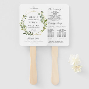 Modern Eucalyptus Foliage Wedding Program Hand Fan