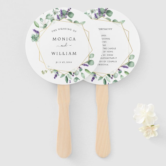 Modern Eucalyptus Foliage Wedding Program Hand Fan (Front and Back)