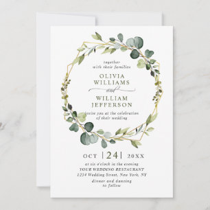Modern Eucalyptus Foliage Wreath Frame Wedding Invitation