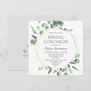 Modern Eucalyptus Geometric Frame Bridal Luncheon Invitation