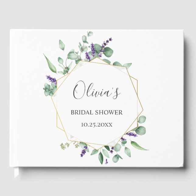 Modern Eucalyptus Geometric Frame Bridal Shower Guest Book (Front)