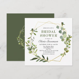 Modern Eucalyptus Geometric Frame Bridal Shower Invitation
