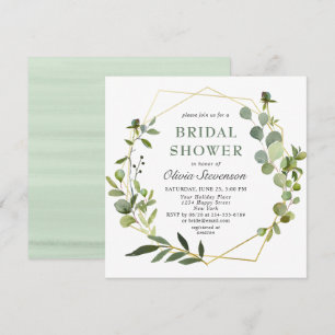 Modern Eucalyptus Geometric Frame Bridal Shower Invitation