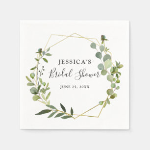 Modern Eucalyptus Geometric Frame Bridal Shower Napkin