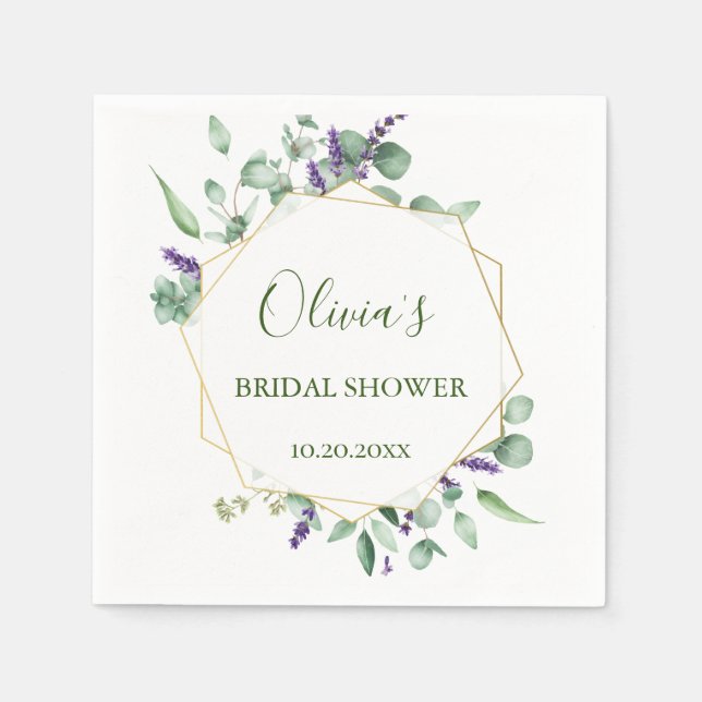 Modern Eucalyptus Geometric Frame Bridal Shower Napkin (Front)