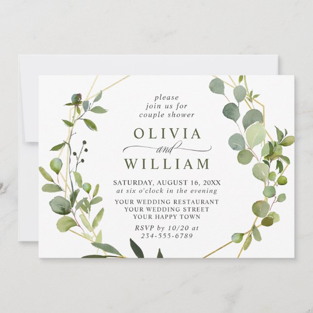 Modern Eucalyptus Geometric Frame COUPLE SHOWER Invitation (Front)