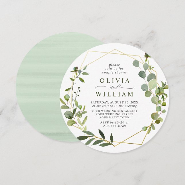 Modern Eucalyptus Geometric Frame COUPLE SHOWER Invitation (Front/Back)