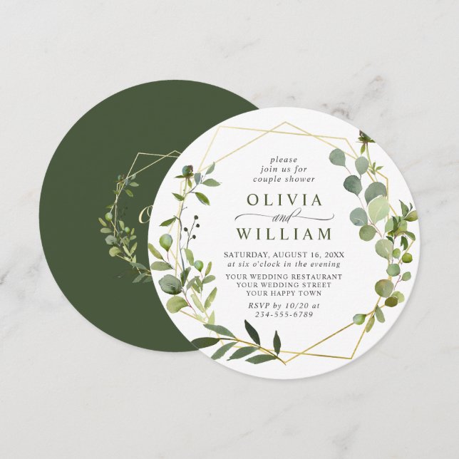 Modern Eucalyptus Geometric Frame COUPLE SHOWER Invitation (Front/Back)
