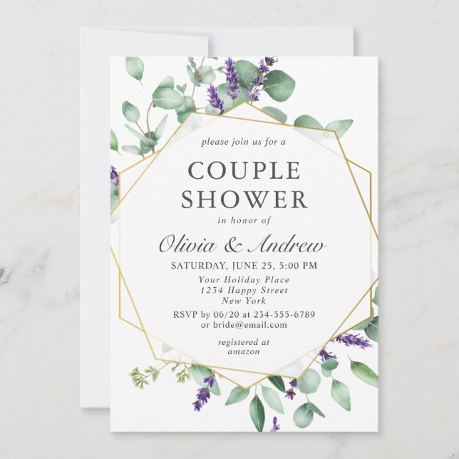 Modern Eucalyptus Geometric Frame COUPLE SHOWER Invitation (Front)