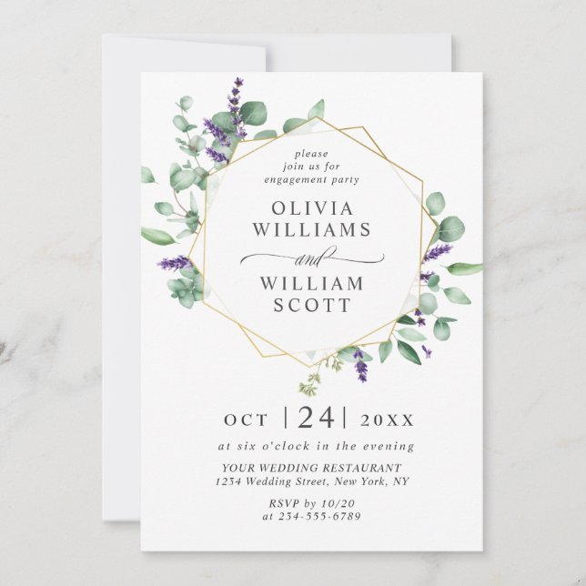 Modern Eucalyptus Geometric Frame ENGAGEMENT PARTY Invitation (Front)