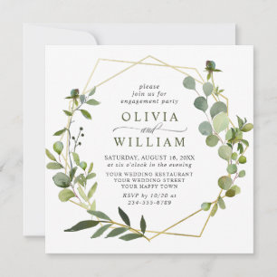 Modern Eucalyptus Geometric Frame ENGAGEMENT PARTY Invitation