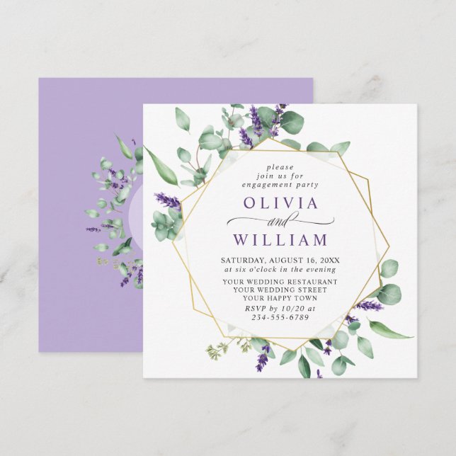 Modern Eucalyptus Geometric Frame ENGAGEMENT PARTY Invitation (Front/Back)