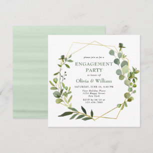 Modern Eucalyptus Geometric Frame ENGAGEMENT PARTY Invitation