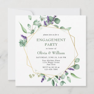 Modern Eucalyptus Geometric Frame ENGAGEMENT PARTY Invitation