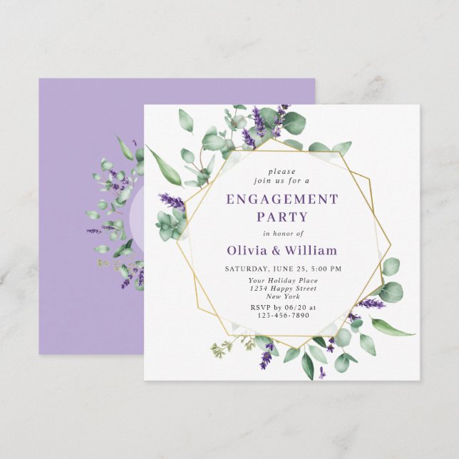 Modern Eucalyptus Geometric Frame ENGAGEMENT PARTY Invitation (Front/Back)