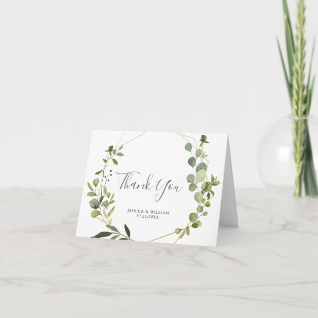 Modern Eucalyptus Geometric Frame Thank You Card (Front)