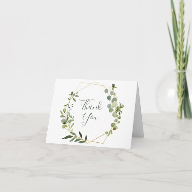 Modern Eucalyptus Geometric Frame Thank You Card (Front)