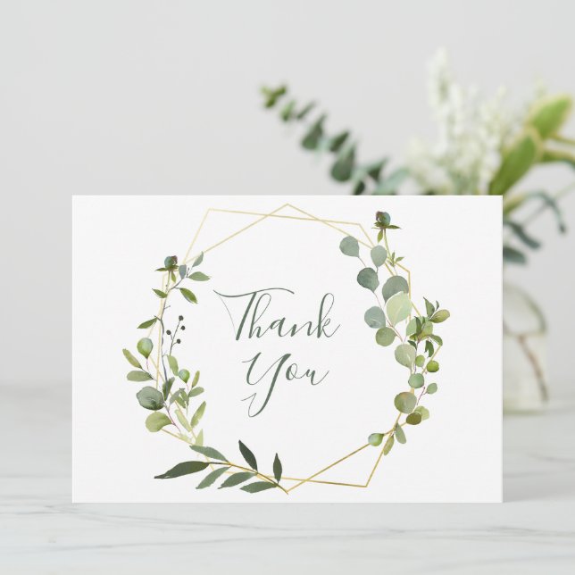 Modern Eucalyptus Geometric Frame Thank You Card (Standing Front)