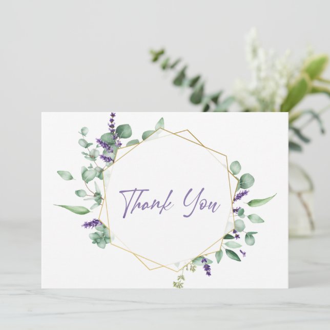 Modern Eucalyptus Geometric Frame Thank You Card (Standing Front)