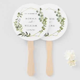 Modern Eucalyptus Geometric Frame Wedding Hand Fan