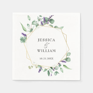 Modern Eucalyptus Geometric Frame Wedding Paper Napkin