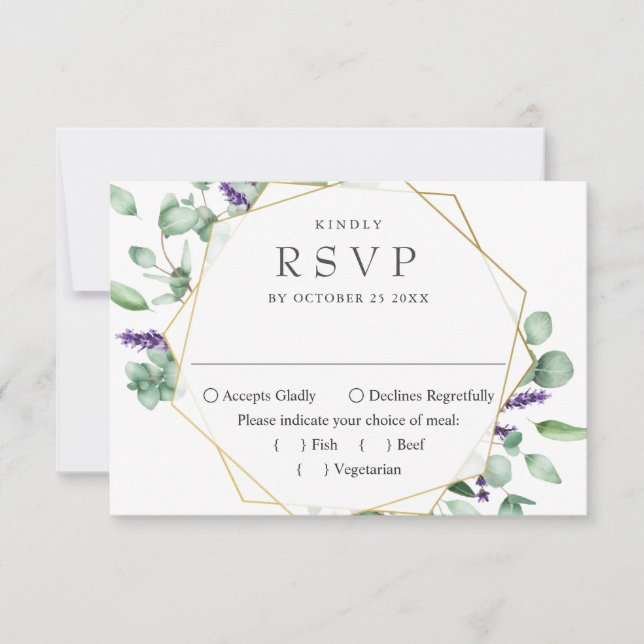 Modern Eucalyptus Geometric Frame Wedding RSVP Card (Front)