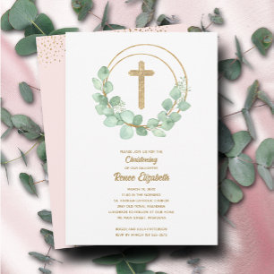 Modern Eucalyptus Girl Christening Invitation