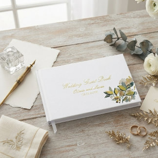 Modern Eucalyptus Gold Foil Botanical Watercolor Guest Book